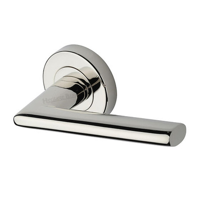 Heritage Brass Admiralty Design Door Handles On Round Rose, Polished Nickel - V2355-PNF (sold in pairs) POLISHED NICKEL