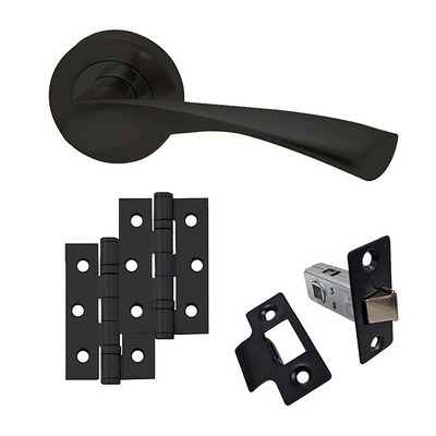 Intelligent Hardware Zeta Latch Pack Including Handles On Round Rose, Latch & Hinges (x2), Matt Black - TDKZETA65LATCHPACK 65mm (2.5 INCH) - MATT BLACK ***Please Allow 7-10 Working Days For Delivery***