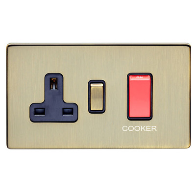 Carlisle Brass Eurolite Concealed 3mm 45 Amp Cooker Switch with Socket, Antique Brass - AB45ASWASB ANTIQUE BRASS