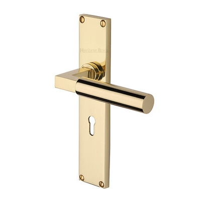 Heritage Brass Bauhaus Door Handles On 200mm Backplate, Polished Brass - VT6300-PB (sold in pairs) LATCH