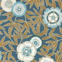 Image of Harlequin Komovi Floral Wallpaper Midnight Blue and Gold HSAW112160
