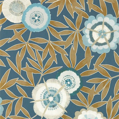 Harlequin Komovi Floral Wallpaper Midnight Blue and Gold HSAW112160