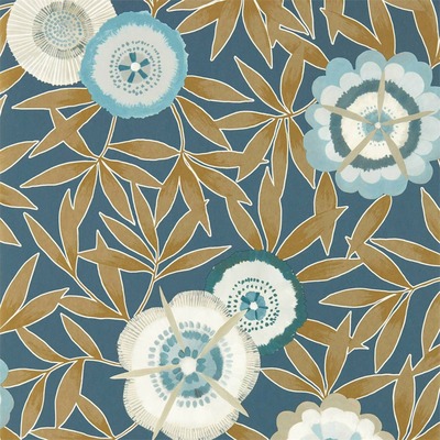 Harlequin Komovi Floral Wallpaper Midnight Blue and Gold HSAW112160
