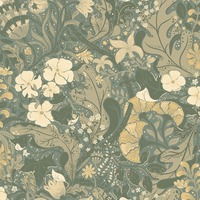 Image of Hjarterum Elise Arts and Crafts Inspired Wallpaper Green Beige Galerie S83104