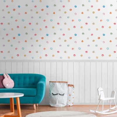 Watercolour Dots and Wood Slats 2 in 1 Vinyl Wallpaper Multi AS Creation 39814-1
