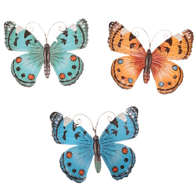 Set of THREE Assorted Metal Hanging Butterfly Decorations 32cm