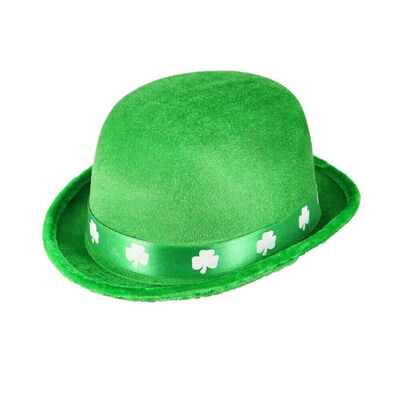 Green St Patricks Day Irish Bowler Hat with Shamrock Band - FOUR HATS