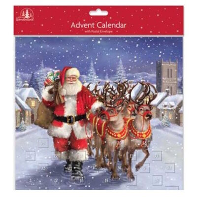 Traditional Christmas Advent Calendar Card & Postal Envelope - Santa & Sleigh