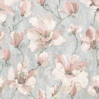 Image of Camilla Floral Vinyl Wallpaper Blush Pink / Grey Grandeco 198503