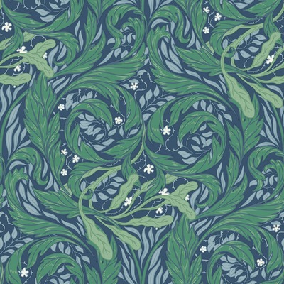 Vale Leaf Wallpaper Green / Blue Muriva 221501
