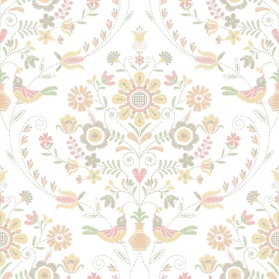 Britt Woodland Damask Vinyl Wallpaper Peach Fine Decor FD26514
