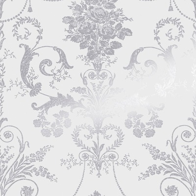 Laura Ashley Josette Metallic Damask Wallpaper Silver 113379
