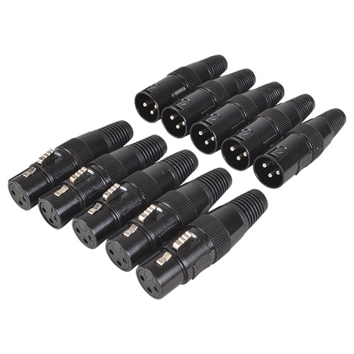XLR 3 Pin Connector Pack with 5 Male and 5 Female XLR Connectors in Black
