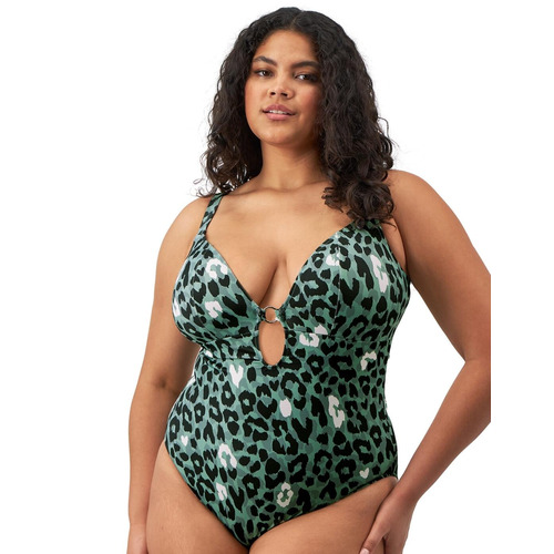 Elomi Jungle Bay Non Wired Plunge Swimsuit - Olive