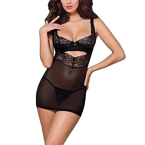 Obsessive Chemise and Thong Set - Black