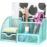 EXERZ Desk Organiser with 7 Compartments -Mesh Desk Tidy Caddy – Turquoise