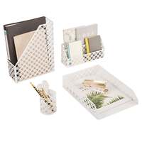 Exerz Desk Organiser 4 Pieces Office Set- Desktop Metal Mesh Filing – White