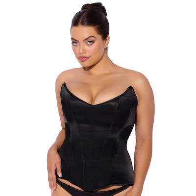 House Of Desire Juliet Satin Full Boning Scoop Neck Corset - Black