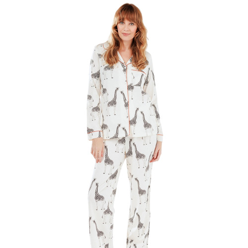 Chelsea Peers Organic Cotton Long Pyjama Set - Cream Giraffe Print