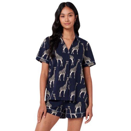 Chelsea Peers Organic Cotton Short Pyjama Set - Navy Giraffe Print