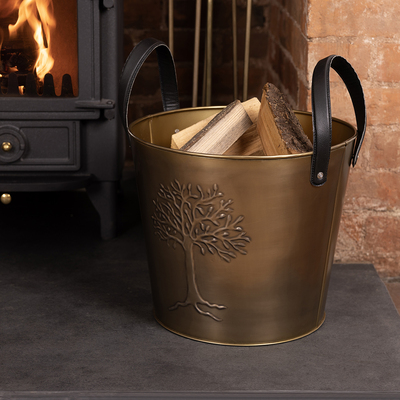 Snug Mulberry Small Antique Gold Coloured Leather Handled Log Bucket