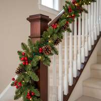 The Christmas Centre Hollyberry 6ft (180cm) Prelit Christmas Garland with Warm White Battery Operated LED Lights