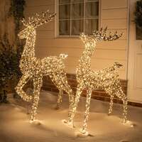 Pre-Lit Christmas Gold Laser Reindeer Stags with Warm White LED Micro-Lights