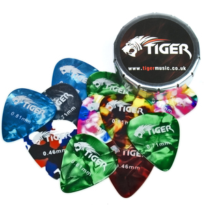 Tiger 12 Celluloid Guitar Picks Pick Tin Variety Of Gauges