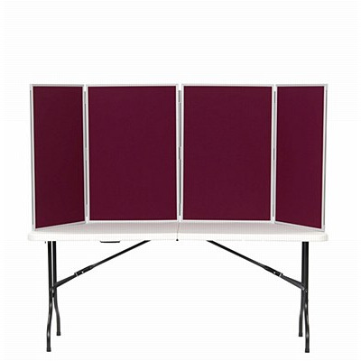 4 Panel Maxi Desk Top Display Stand Grey Frame/Wine Fabric