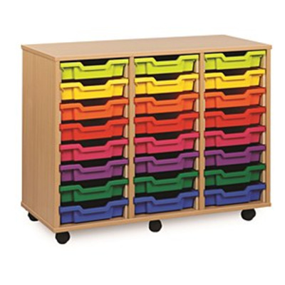 24 (8x3) Shallow Tray Unit Beech Finish All Blue Trays