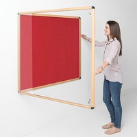 Image of Shield Wood Effect Alu Frame Eco-Colour Tamperproof Noticeboard 1200 x 1200mm RED