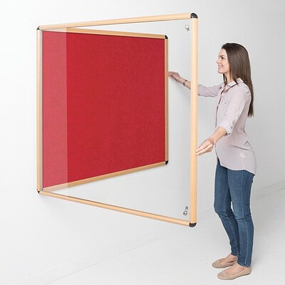 Shield Wood Effect Alu Frame Eco-Colour Tamperproof Noticeboard 900 x 600mm RED