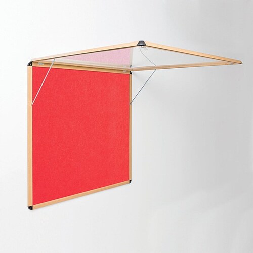 Shield Wood Effect Alu Frame Eco-Colour Corridor Tamperproof Noticeboard 1200 x 1800mm RED (*Supplied in 2 parts)