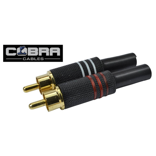 2 x Phono/RCA Plugs Gold Plated With Metal Cover Red & White Coding