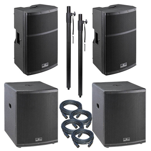 Large 4400 Watt Active PA System 2x 12" Tops & 2x 15" Subs