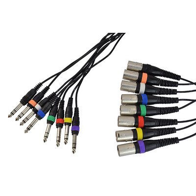 8 Way XLR Male To Jack Stereo Cable Loom Patch Lead 3m