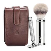 Image of Muhle Brown Leather Travel Shaving Set with Brush And R89 Razor