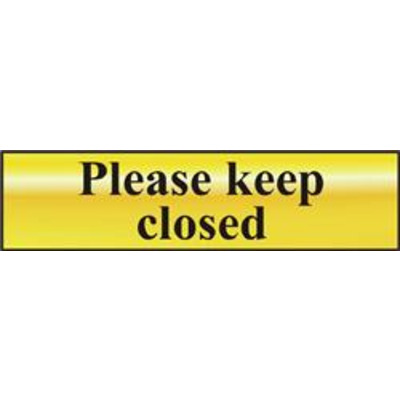 ASEC Please Keep Closed 200mm x 50mm Gold Self Adhesive Sign - 1 Per Sheet