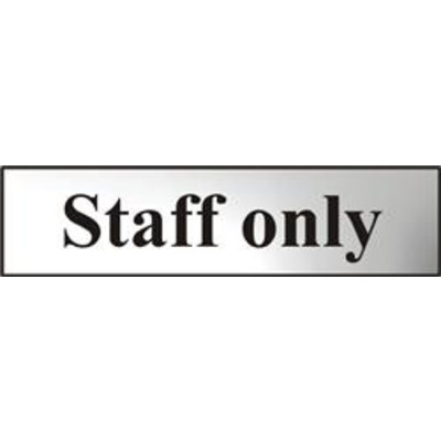 ASEC Staff Only 200mm x 50mm Chrome Self Adhesive Sign - 1 Per Sheet