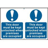 Image of ASEC This Door Must Be Kept Unlocked When Premises Are Occupied 200mm x 300mm PVC Self Adhesive Sign - 2 Per Sheet