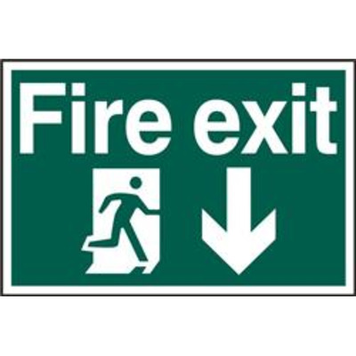 ASEC Fire Exit 200mm x 300mm PVC Self Adhesive Sign - Down