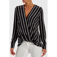 Image of FOREVER UNIQUE ANGEL STRIPED ASYMMETRIC BLOUSE - 8