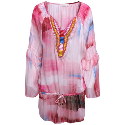 JUST M PARIS SHADOW PRINT BEADED SUMMER TOP - PINK - One Size
