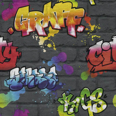 Graffiti Wallpaper Black Rasch 237801