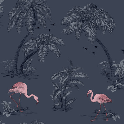 Flamingo Lake Wallpaper Midnight Blue Holden 12382