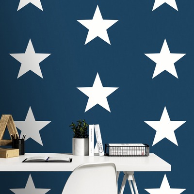 Star Wallpaper White on Navy - World of Wallpaper 273471