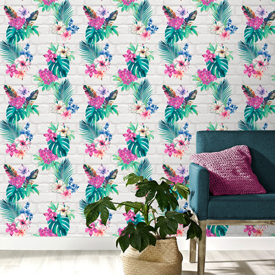 Camden Brick Floral Wallpaper Multi / Light Grey Accessorize 274805