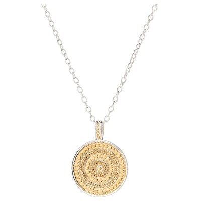 Large Beaded Reversible Disc Necklace - Gold & Silver
