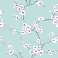 Image of Fresco Apple Blossom Wallpaper Teal Graham and Brown 51-066