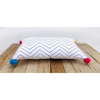White Cotton Duck Pillow Cover - Chevron Lines & Pompoms｜Harfi
